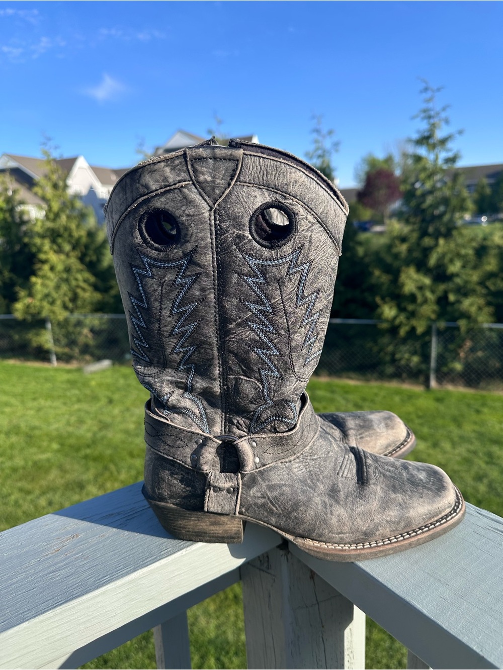 Smoky Mountain Boots | Gray and Blue Distressed leather Cowboy Boots | Size 5R
